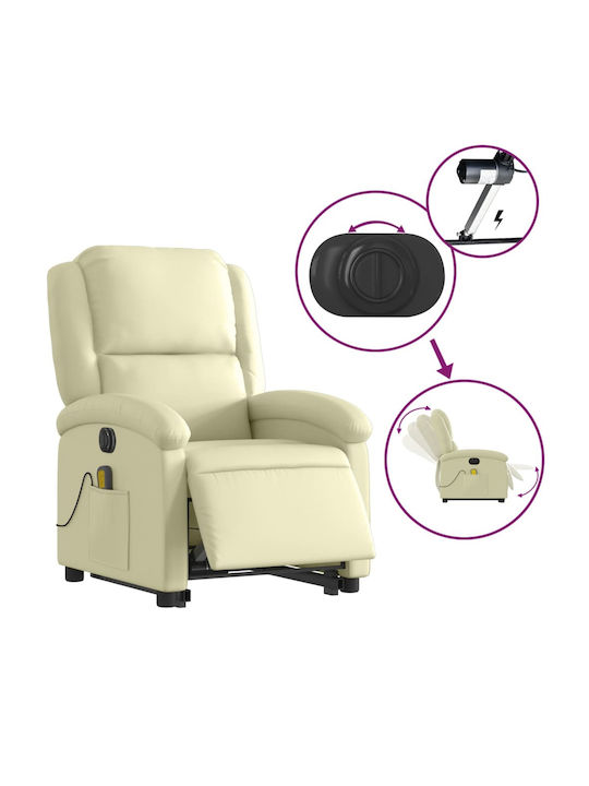 Relax Armchair Massage with Footstool from Genuine Leather Cream 71x86.5x99.5cm