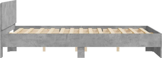 Легло Двойно Дървено Grey Concrete с Ламели за Матрак 140x200см