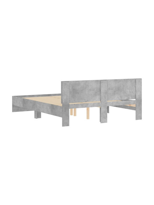 Легло Двойно Дървено Grey Concrete с Ламели за Матрак 140x200см