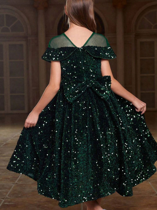 TakTakBaby Kids Dress with Sequins Short Sleeve Dark Green