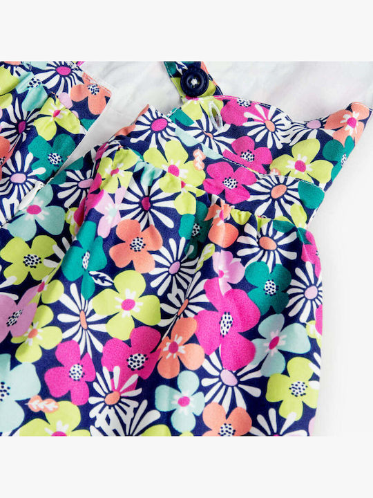 Kinderkleid Ärmellos Satin Blumen Blue