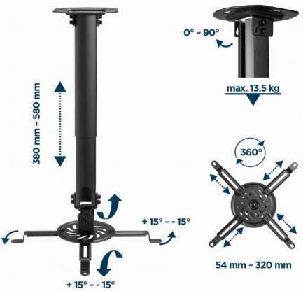Gembird Suport Proiector tavan cu Sarcină Maximă 13kg Negru