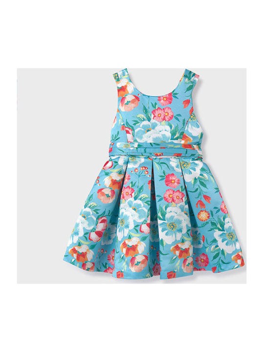 Kinderkleid Ärmellos Satin Turquoise