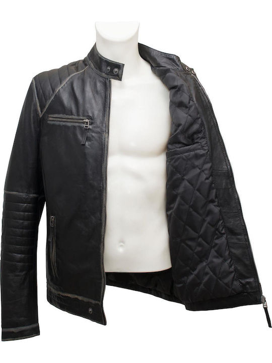 Δερμάτινα 100 Men's Winter Leather Jacket Black (Black)