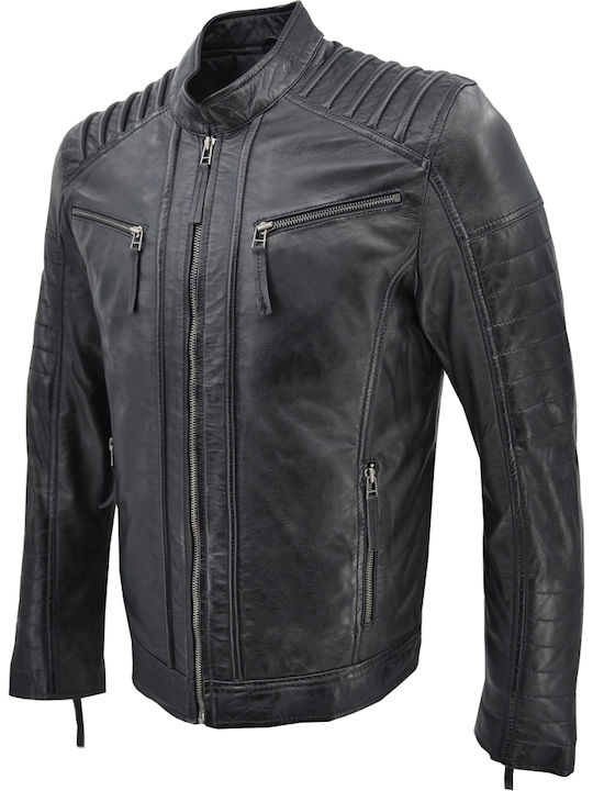 Leather Winter Jacket Biker Black