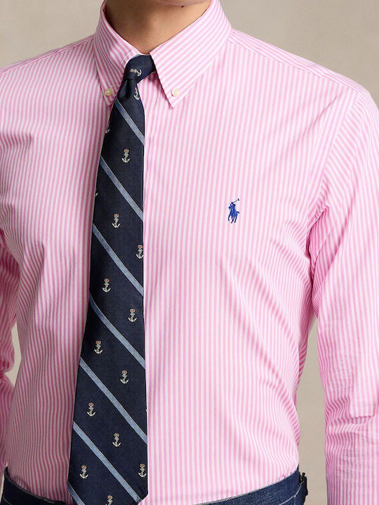 Long-sleeved Cotton Shirt Striped Pink