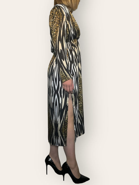 Dolce Domenica Midi Dress with Slit Animal Print