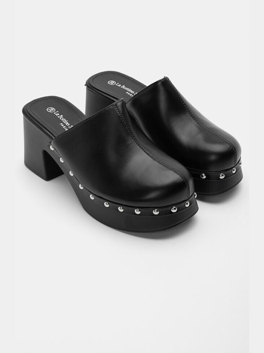 Luigi Chunky Heel Mules Black