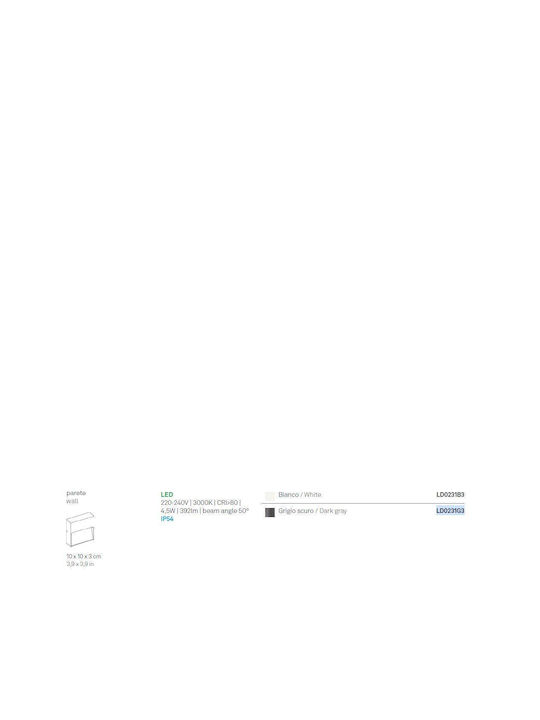 Zafferano Επιτοίχιο Εξωτερικό Φωτιστικό LED IP54 4.5W με Θερμό Λευκό Φως 10x10x3εκ.