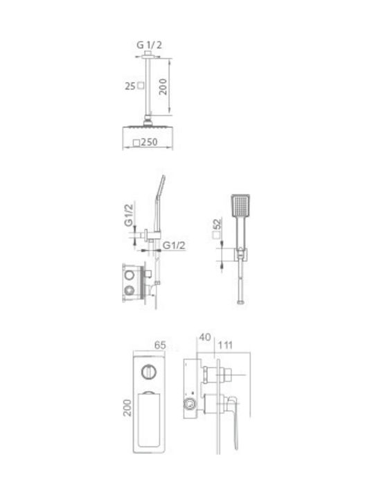 Imex Mischbatterie, Telefon & Duschkopf-Set Einbau für Dusche 2 Ausgänge Weiß