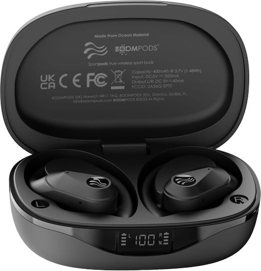 Boompods Sportpods Ocean In-ear Bluetooth Handsfree Earphones with Charging Case Black