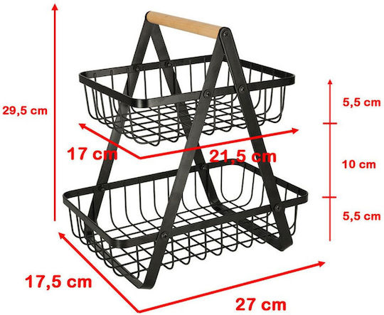Fruitieră Metalic 2 nivele Negru 29.5x27x17.5buc