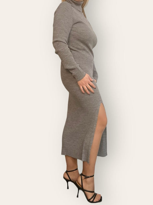 Le Vertige Midi Dress Turtleneck with Slit Grey