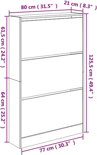 Holz Schuhschrank 80x21x125.5cm