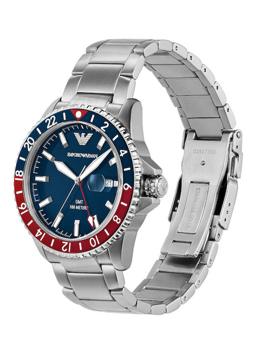 Emporio Armani Diver Ανδρικό Ρολόι 42mm Χρονογράφος Μπαταρίας με Γκρι Μεταλλικό Μπρασελέ