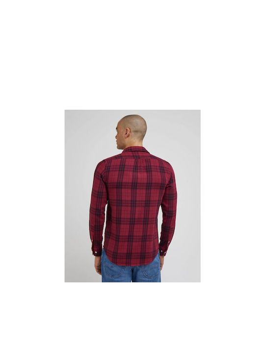 Lee Leesure Men's Shirt Long Sleeve Flannel Checked Red-black