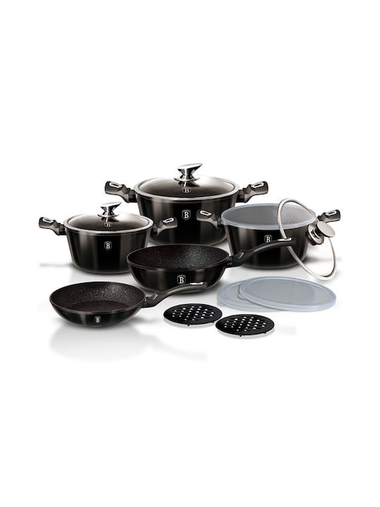 Berlinger Haus Metallic Line Cookware Set of Aluminum with Non-stick Coating Shiny Black Collection 13pcs