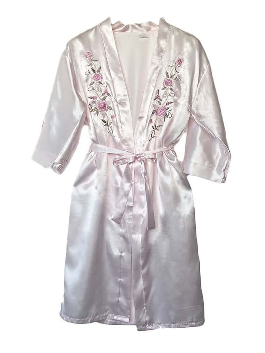 Topaki Winter Damen Satin Robe mit Nachthemd Light Pink