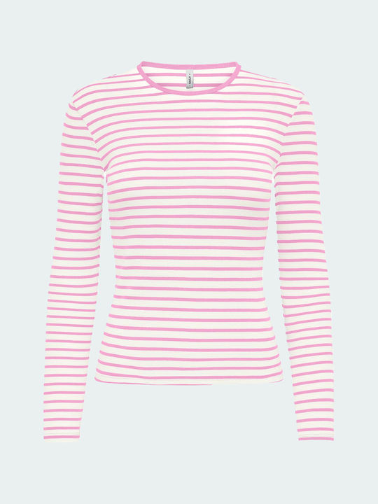 Only pentru Femei Bluză din Bumbac Mânecă lungă Cu dungi Bonboncloud Dancer Pink