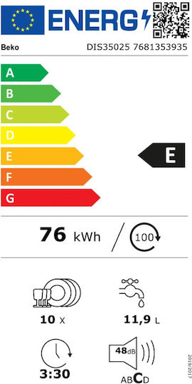 Beko Напълно вградена съдомиялна машина за 10 комплекта Ш44.8xВ81.8см.