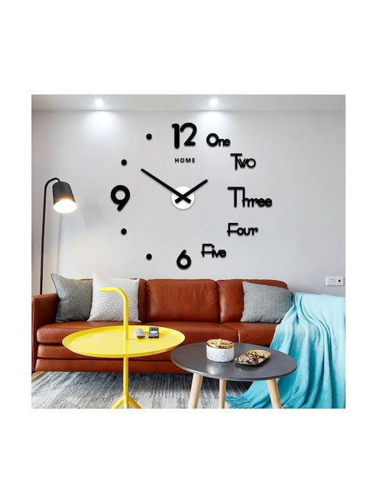 3D Silent Wall Clock Sticker Plastic Black Ø60cm