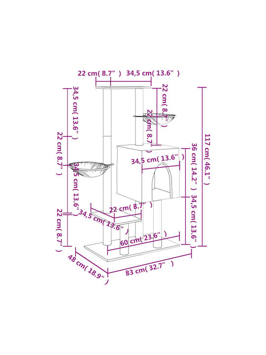 vidaXL Ονυχοδρόμιο Γατόδεντρο Γκρι 83x48x117εκ.