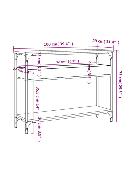 Console Table Wood & Metal Smoky Oak L100xW29xH75cm