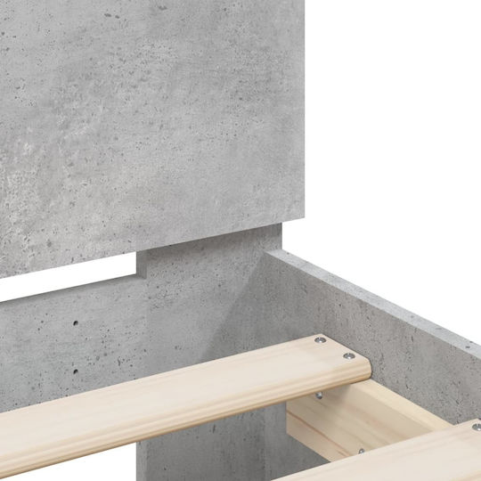 Легло Двойно Дървено Grey Concrete с Ламели за Матрак 140x190см