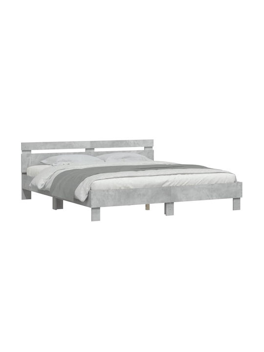 Pat King Size Grey Concrete cu Lamele pentru Saltea 180x200cm