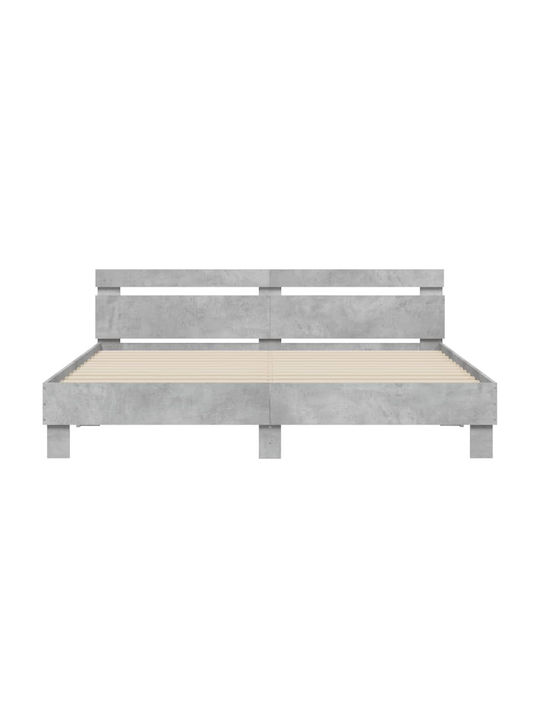 Pat King Size Grey Concrete cu Lamele pentru Saltea 180x200cm