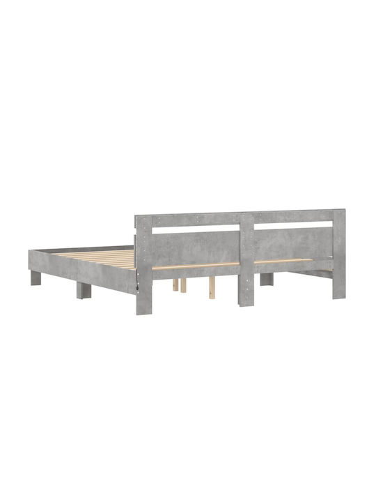 Pat King Size Grey Concrete cu Lamele pentru Saltea 180x200cm