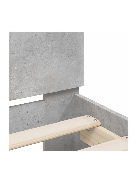 Pat King Size Grey Concrete cu Lamele pentru Saltea 180x200cm