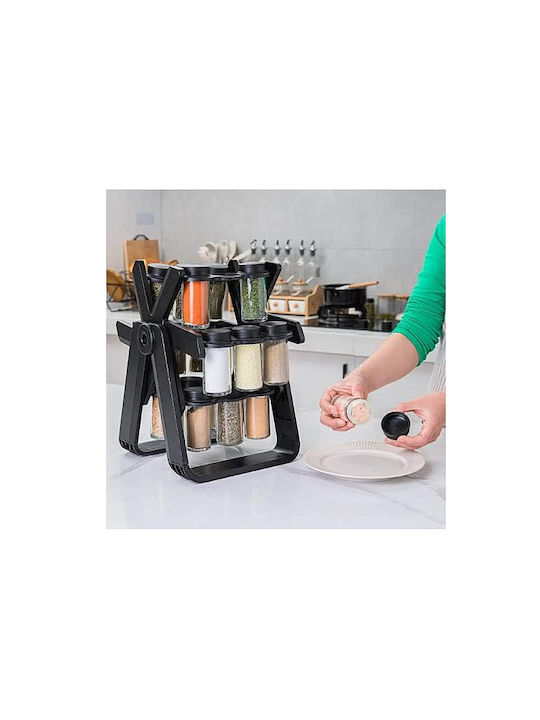 Glass Tabletop Rotating Spice Rack Black
