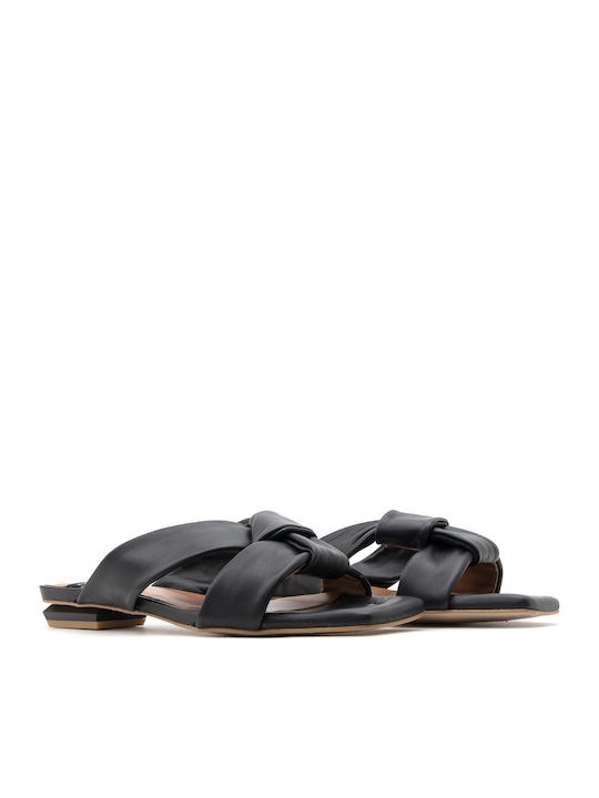 Leder Flache Sandalen für Damen in Schwarz Farbe