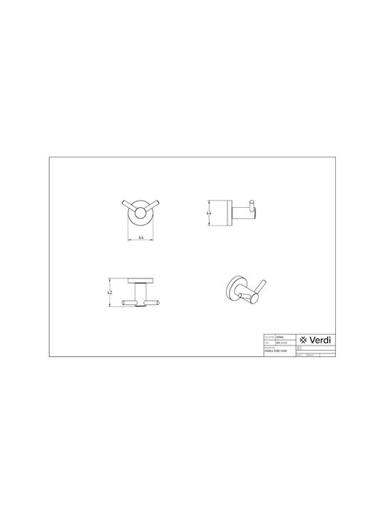 Verdi Sigma Double Wall-Mounted Bathroom Hook Silver