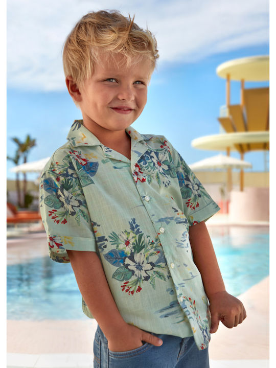 Kids Floral Shirt Short Sleeve Green