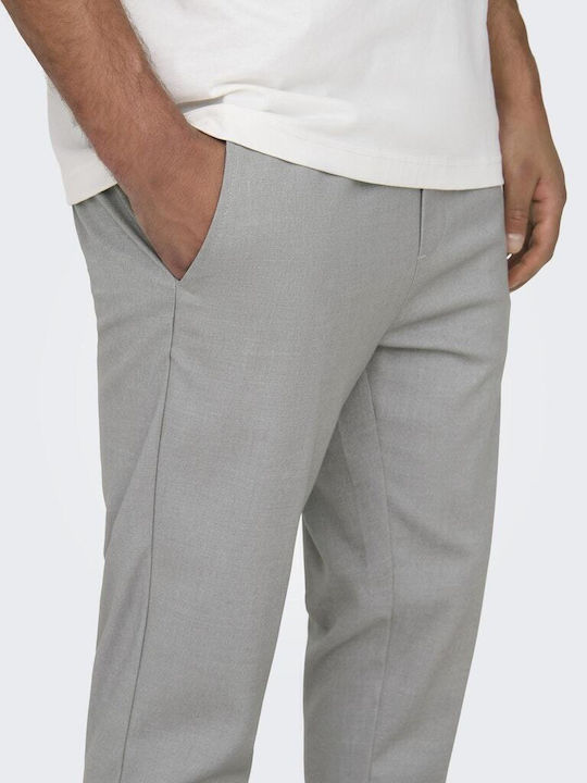 Trousers Elastic in Tapered Line Light Grey Melange