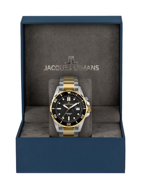 Jacques Lemans Hybromatic Ανδρικό Ρολόι 41mm Αυτόματο με Χρυσό Μεταλλικό Μπρασελέ
