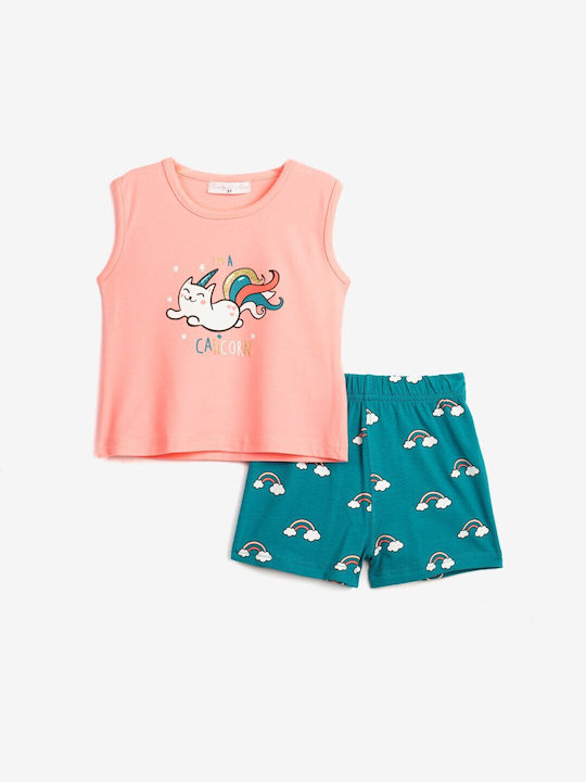 Funky Kids Set with Shorts Summer 2pcs Salmon/tropical Green