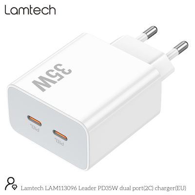 Lamtech Charger Without Cable with 2 USB-C Ports 35W White (LAM113096)