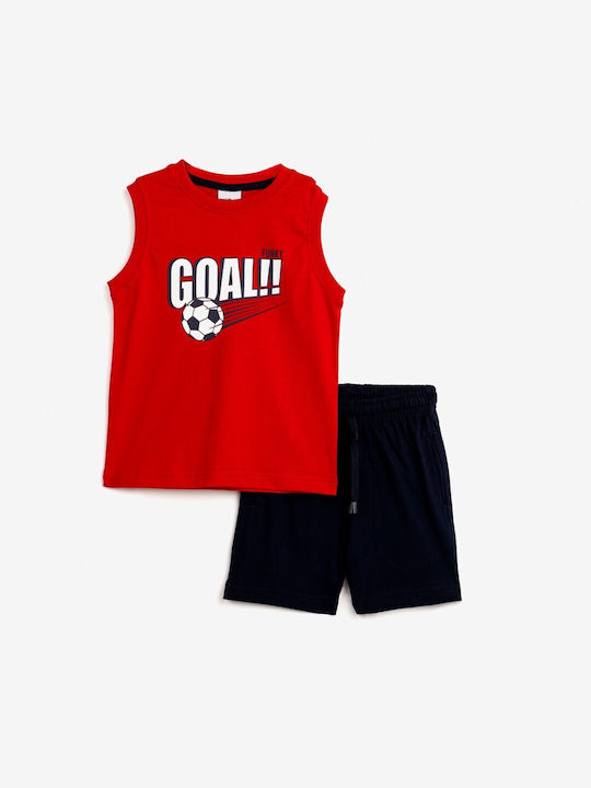 Funky Kinder Set mit Shorts Sommer 2Stück Red Αμάνικο