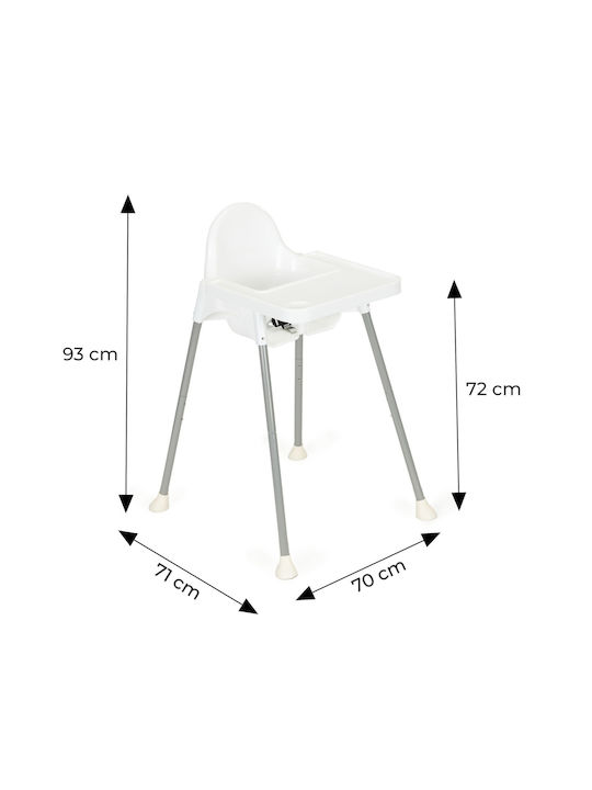 Ecotoys Scaun Înalt De Masă Bebe 2 În 1 Cu Înălțime Reglabilă Alb