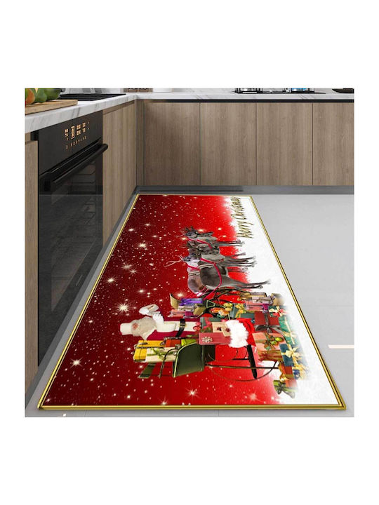 Coro-tt01 Rectangular Kitchen Mat with Anti-slip Underlay Red 180x60εκ.