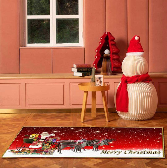 Coro-tt01 Rectangular Kitchen Mat with Anti-slip Underlay Red 180x60εκ.