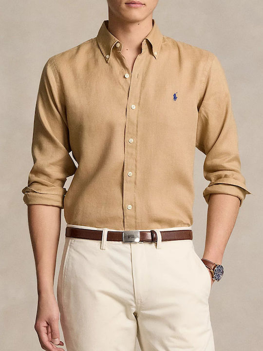 Ralph Lauren Shirt Cămașă Bărbătească Cu mânecă lungă In Monocrom Khaki