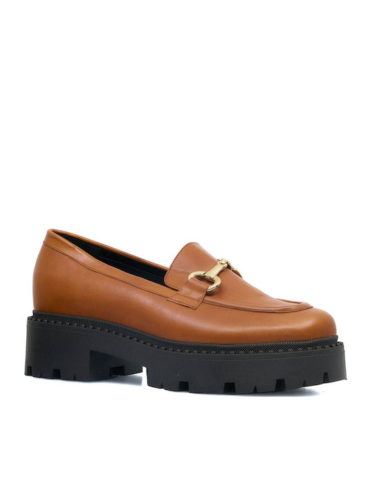 Leder Damen Mokassins in Tabac Braun Farbe