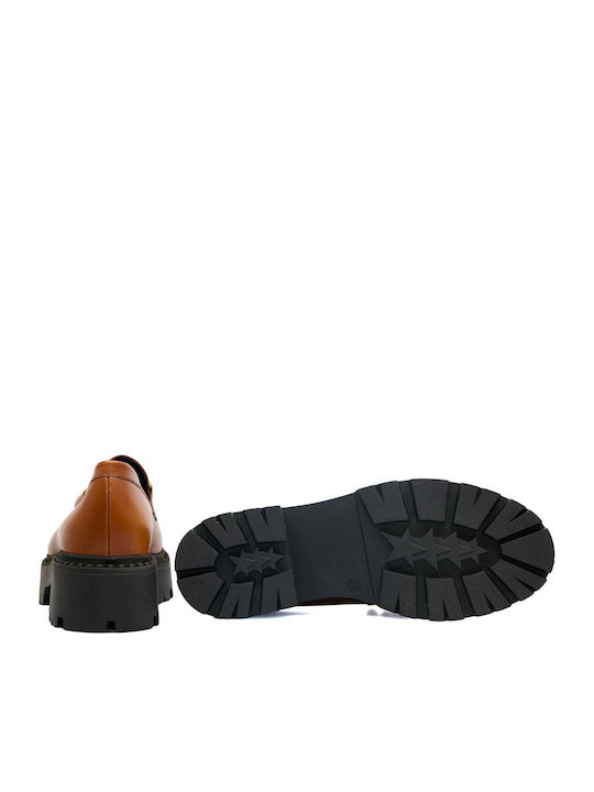 Leder Damen Mokassins in Tabac Braun Farbe