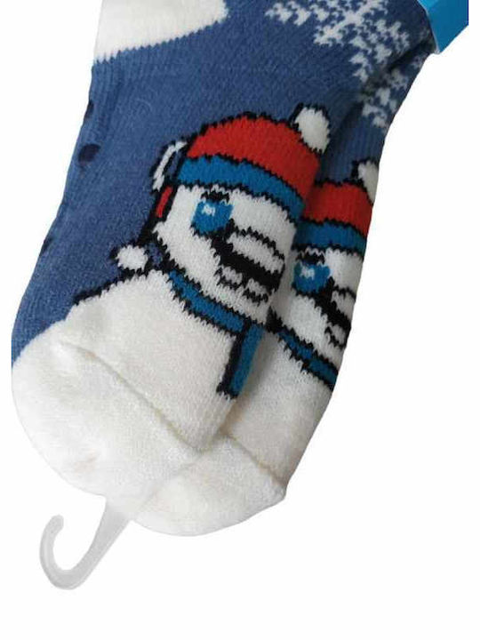 Kinder Anti-Rutsch Socken mit Fell Schneemann Blau YT-50