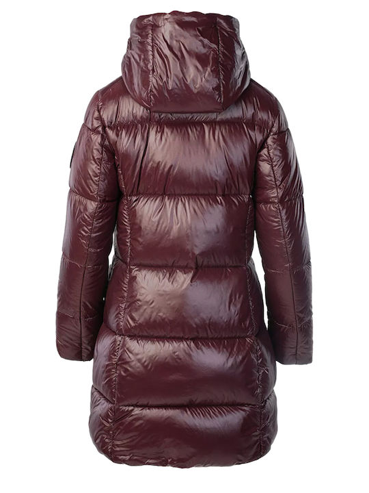 Save The Duck Women's Short Puffer Jacket for Winter Burgundy