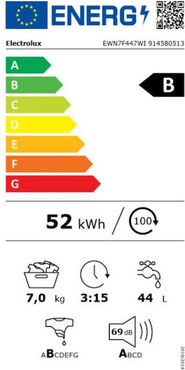 Electrolux Пералня 7кг с Парна Технология 1400 Оборота EWN7F447WI